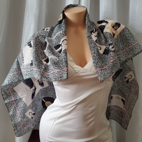 80's Vintage Italy Scarf FORENZA Retro Records Rockabilly New Wave 31" SQUARE - Picture 4 of 4